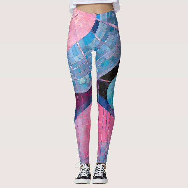 Subtle Shades of Blue & Pink in Abstract Leggings (Front)