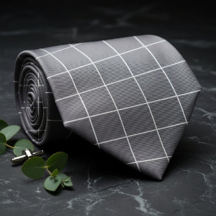 Subtle Silver & Black Plaid  Tie