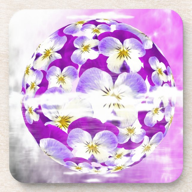Subtle,  simple Violet pansy flower pattern globe Coaster (Front)