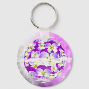 Subtle,  simple Violet pansy flower pattern globe Key Ring
