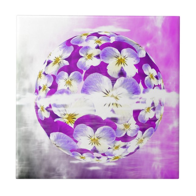 Subtle,  simple Violet pansy flower pattern globe Tile (Front)