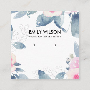 SUBTLE SOFT BLUSH BLUE FLORAL EARRING DISPLAY LOGO SQUARE BUSINESS CARD