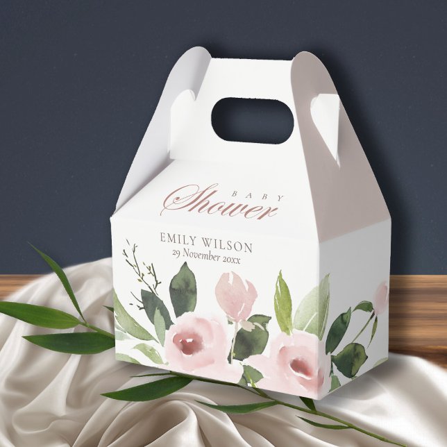 SUBTLE SOFT BLUSH PINK ROSE FLORAL BABY SHOWER FAVOUR BOX (Creator Uploaded)