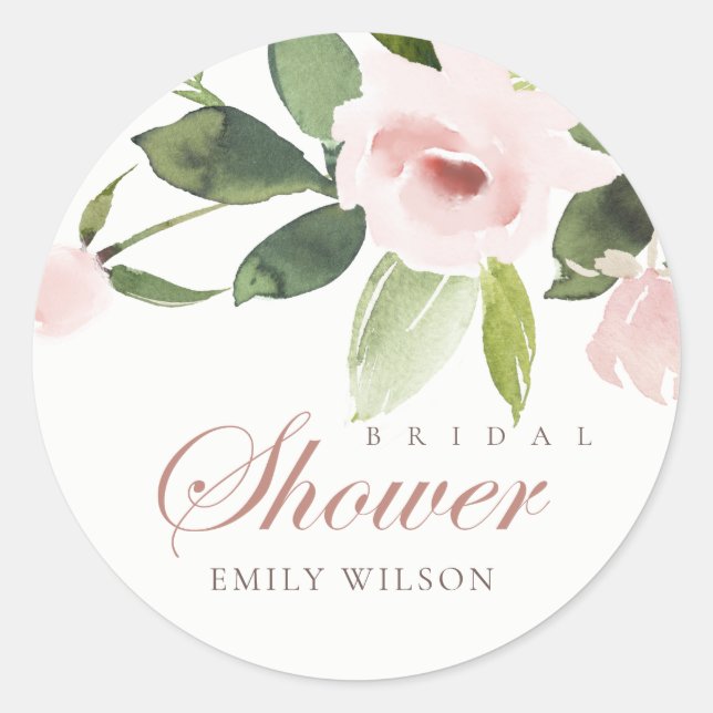 SUBTLE SOFT BLUSH PINK ROSE FLORAL BRIDAL SHOWER CLASSIC ROUND STICKER (Front)