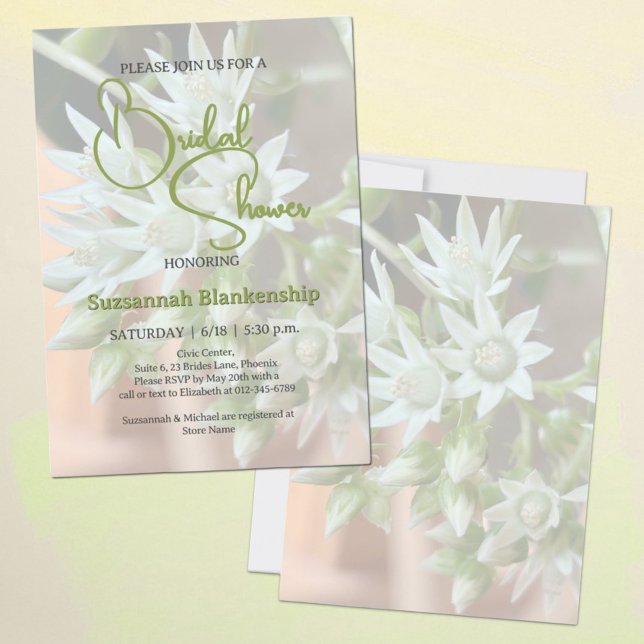 Subtle Succulent Floral Background Bridal Shower  Invitation (template bridal shower invitation front and back)