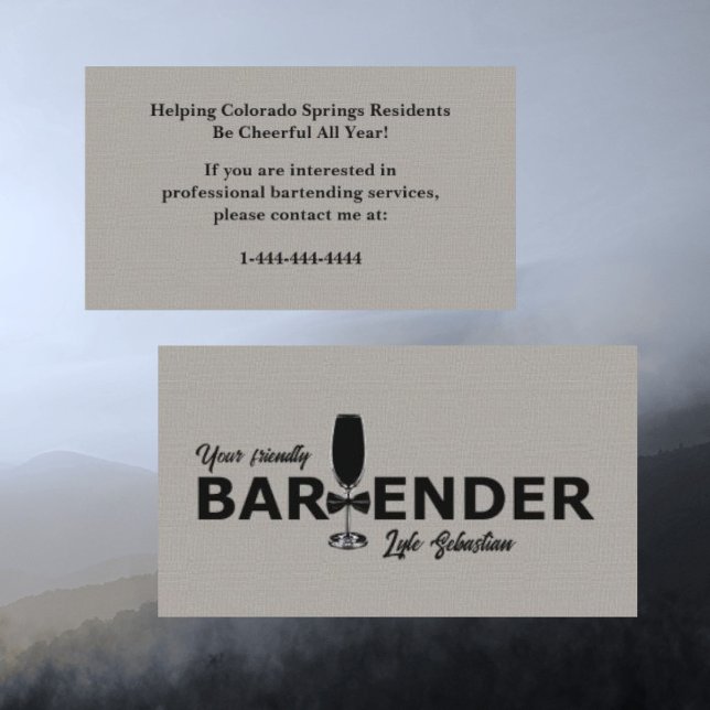 Subtle Tan and Black Event Bartender Business Card (Creator Uploaded)
