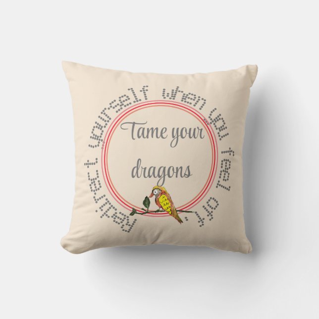 Subtle Tan Natural Personalise Text Bird Cushion (Front)