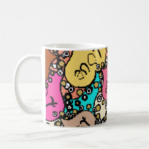 Subtle vintage pattern with tiny orange, black an coffee mug