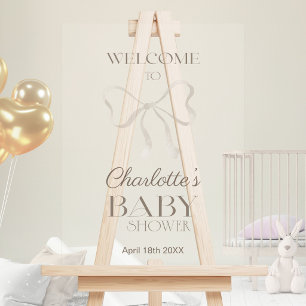 Subtle Warm Cream Elegant Bow Baby Shower Welcome Acrylic Sign