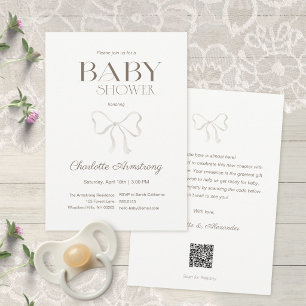Subtle Warm Cream Watercolor Bow Baby Shower Invitation