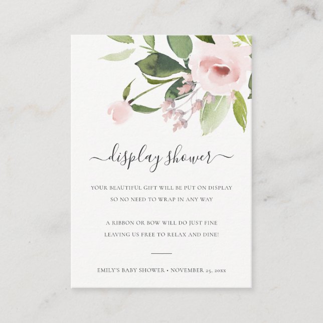 SUBTLE WASH BLUSH PINK FLORAL DISPLAY BABY SHOWER ENCLOSURE CARD (Front)