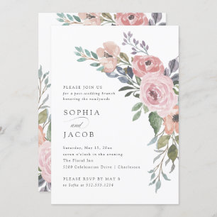 Subtle Watercolor Roses Post Wedding Brunch Invitation