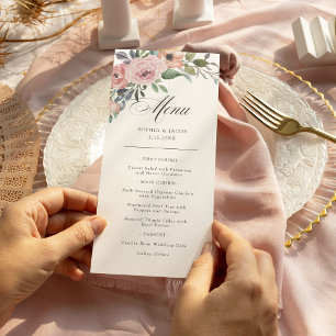 Subtle Watercolor Roses Wedding Flowers Menu