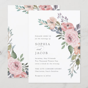 Subtle Watercolor Roses   Wedding Invitation