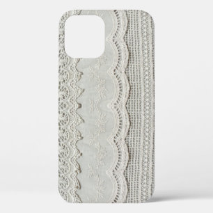 Subtle white lace, textile close-up. iPhone 12 case