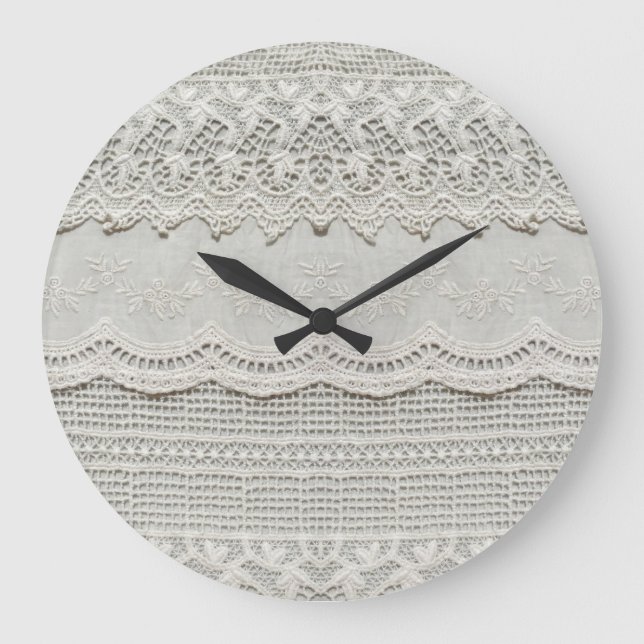 Subtle white lace, textile close-up. large clock (Front)