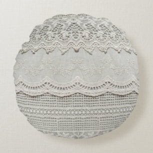 Subtle white lace, textile close-up. round cushion