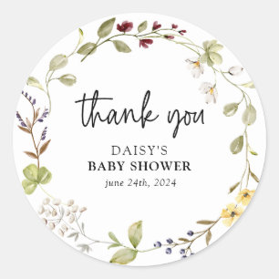 Subtle Wildflower Wreath Baby Shower Classic Round Sticker