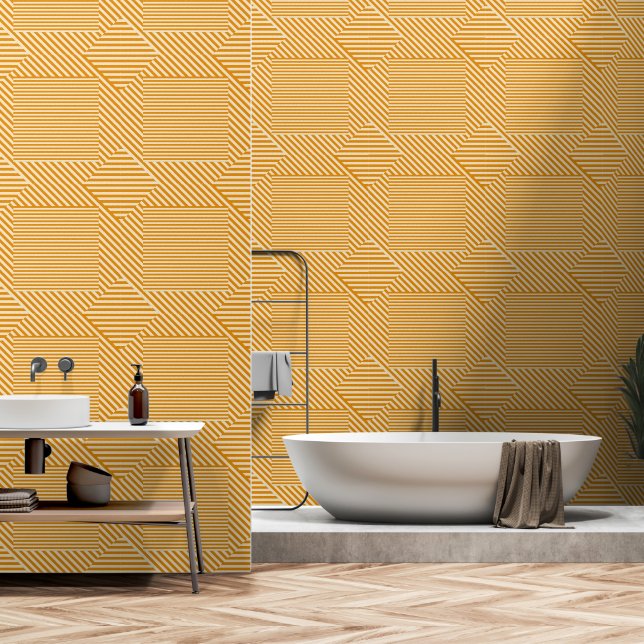 Subtle Yellow Dimensional Diamond Stripes  Wallpaper (Bathroom)