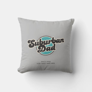 Suburban Dad, Black Blue Retro Logo Cushion