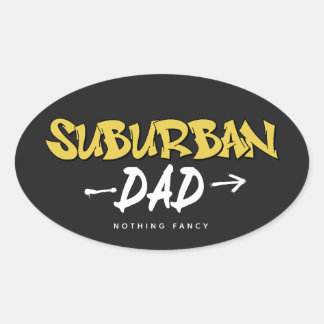 Suburban Dad, Yellow Graffiti Art on black Oval Sticker