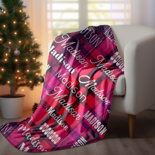 Subway Art any text tartan pink baffalo plaid Fleece Blanket
