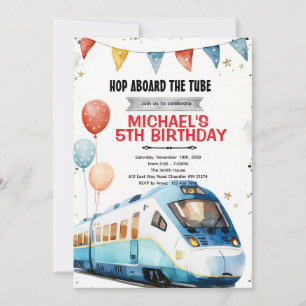 Subway metro train birthday invitation