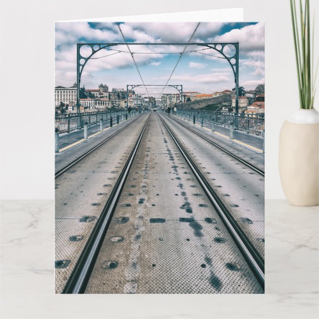 Subway railway on Dom Luis I bridge superior deck Thank You Card (Front)