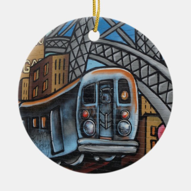 Subway train urban graffiti art ceramic tree decoration (Front)