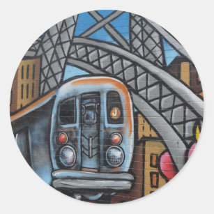 Subway train urban graffiti art classic round sticker