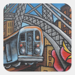Subway train urban graffiti art square sticker