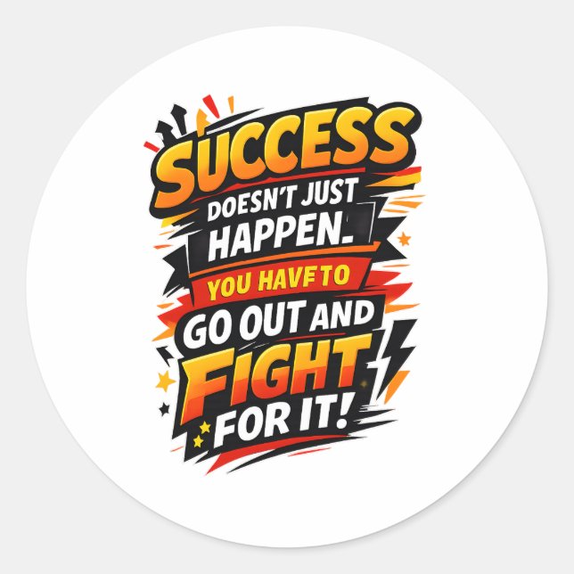 Success Fighter Quote Classic Round Sticker (Front)