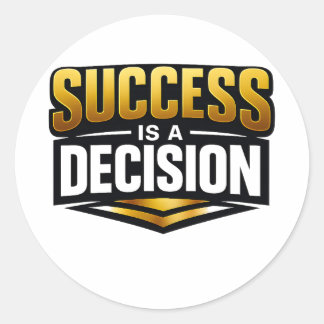 Success Gold Typography on Black Classic Round Sticker