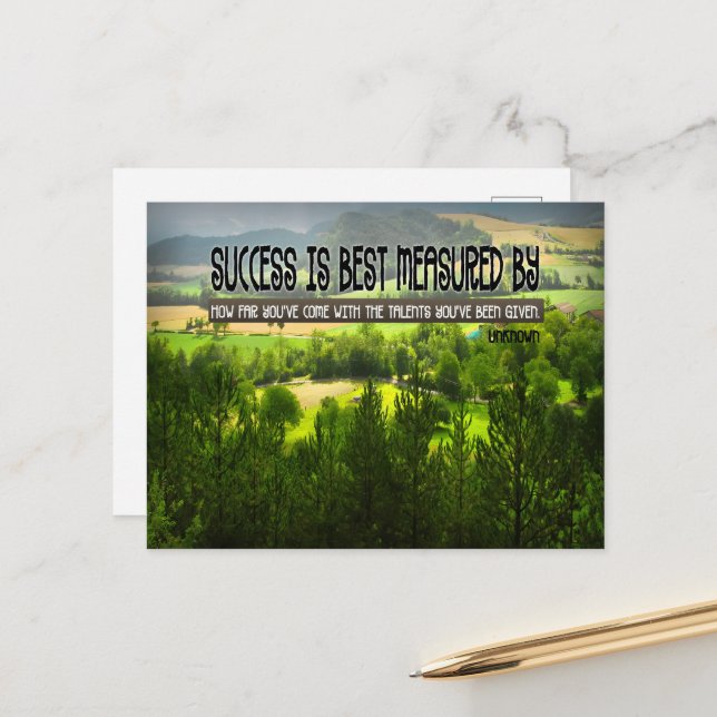 "Success is best measured" Inspirational Quote Postcard (Front/Back In Situ)