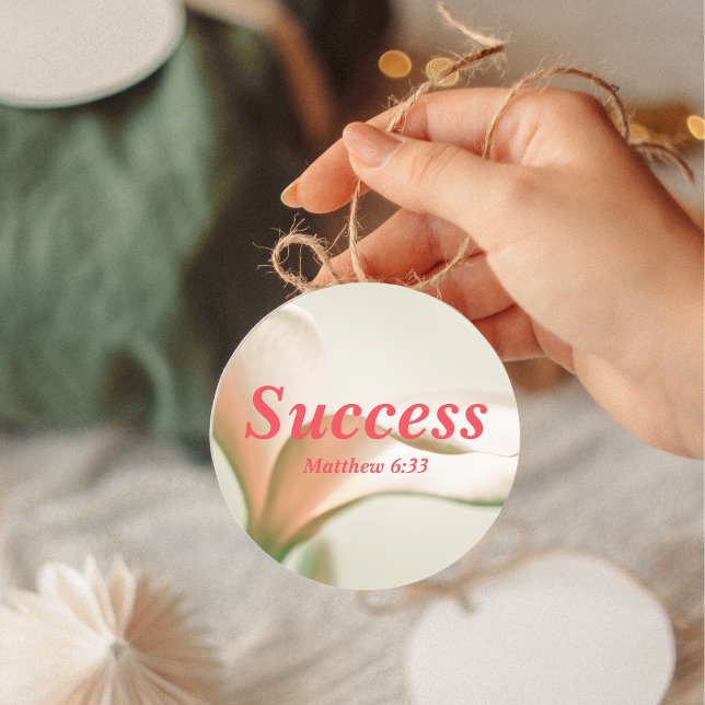 Success Matthew 6:33 Verse Elegant Pink Flower Classic Round Sticker (Creator Uploaded)