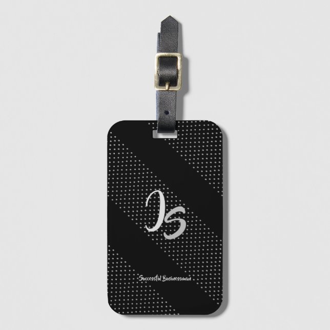 "Successful Businessman" Personal Silver Monogram Luggage Tag (Front Vertical)