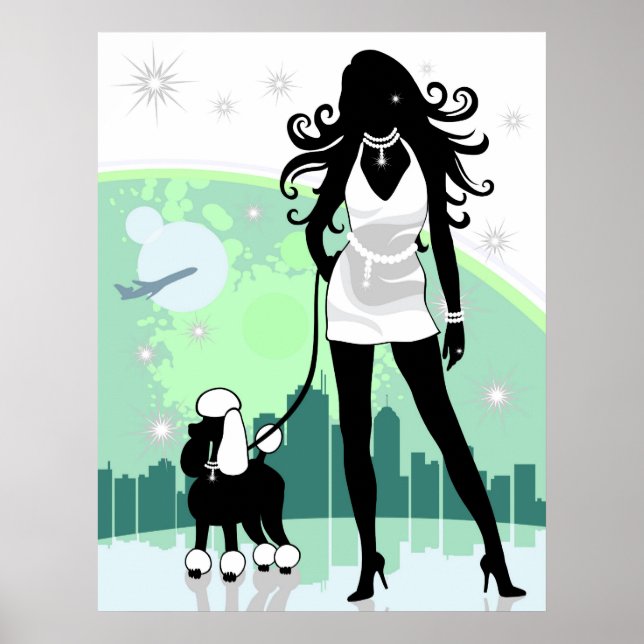 Successful Female in City Walking Poodle Poster (Front)