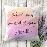 Successful Woman, Pink Ombre Watercolor Typography Cushion<br><div class="desc">“Behind every successful woman is herself.” So who needs Prince Charming? Make your own “happily ever after” and embrace “girl power” whenever you use this stylish, colourful inspirational feminist throw pillow with sweet black handwritten script typography overlaying a yellow, peach, pink and purple ombre watercolor splash. You can easily personalise...</div>