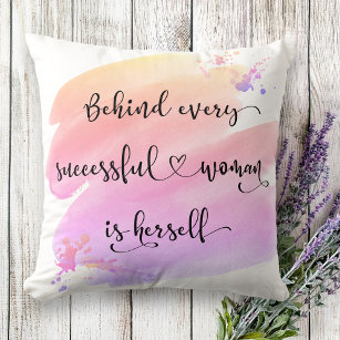 Successful Woman, Pink Ombre Watercolor Typography Cushion