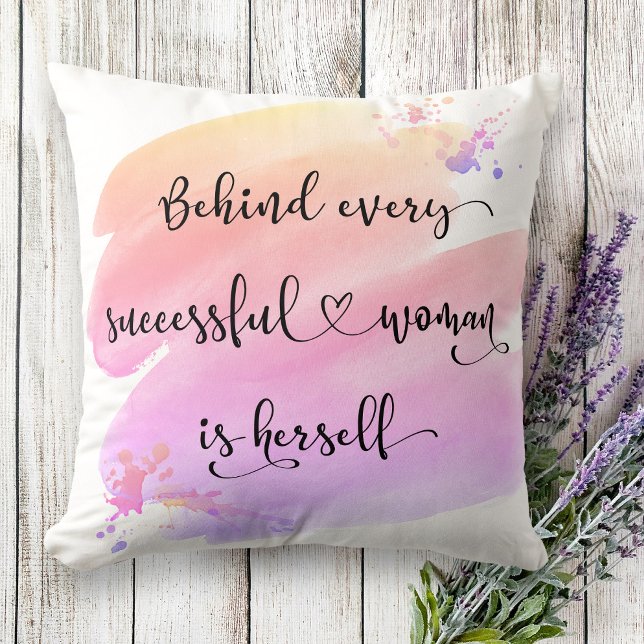 Successful Woman, Pink Ombre Watercolor Typography Cushion (Creator Uploaded)