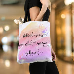 Successful Woman Pink Watercolor Chic Typography Tote Bag<br><div class="desc">“Behind every successful woman is herself.” So who needs Prince Charming? Make your own “happily ever after” and embrace “girl power” whenever you go shopping with this stylish, colourful inspirational feminist tote bag with sweet black handwritten script typography overlaying a yellow, peach, pink and purple ombre watercolor splash. You can...</div>