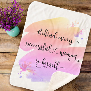 Successful Woman, Pink Watercolor Ombre Typography Sherpa Blanket