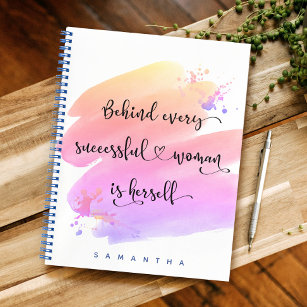 "Successful Woman" Pink Watercolor Typography Chic Notebook