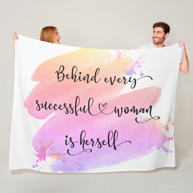 Successful Woman Quote Pink Purple Watercolor Fleece Blanket (In Situ)