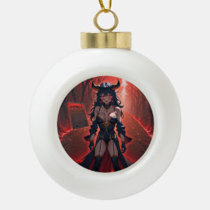 Succubus Contact at Crossroads: Anime Lilin Demon Ceramic Ball Christmas Ornament