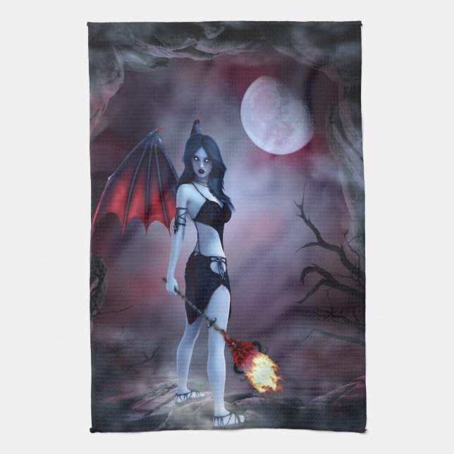 Succubus Fantasy Tea Towel (Vertical)