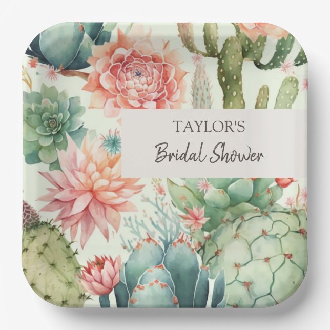 Succulent and Cactus Flowers Paper Plate (Front)