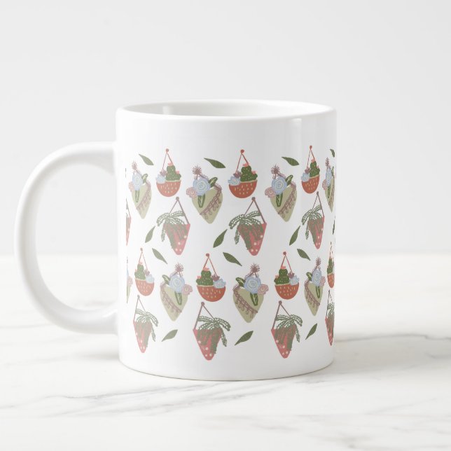 Succulent and Cactus Hanging Plants Greenery Large Coffee Mug (Left)