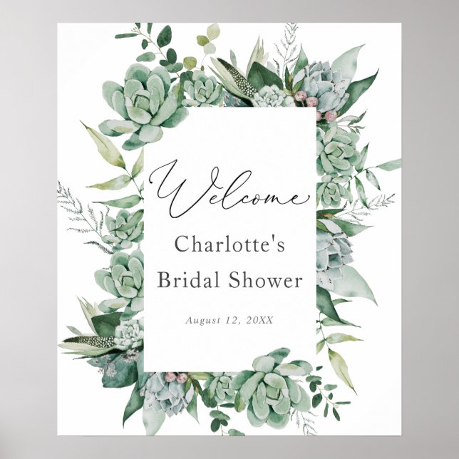 Succulent and Eucalyptus Bridal Shower Welcome Poster (Front)