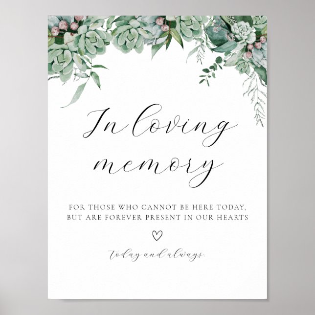 Succulent and Eucalyptus In Loving Memory Sign (Front)